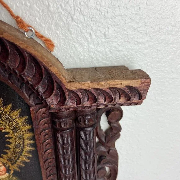 Vintage Religious Old Icona Virgin Mary & Baby Jesus Framed Picture - Picture 12 of 16